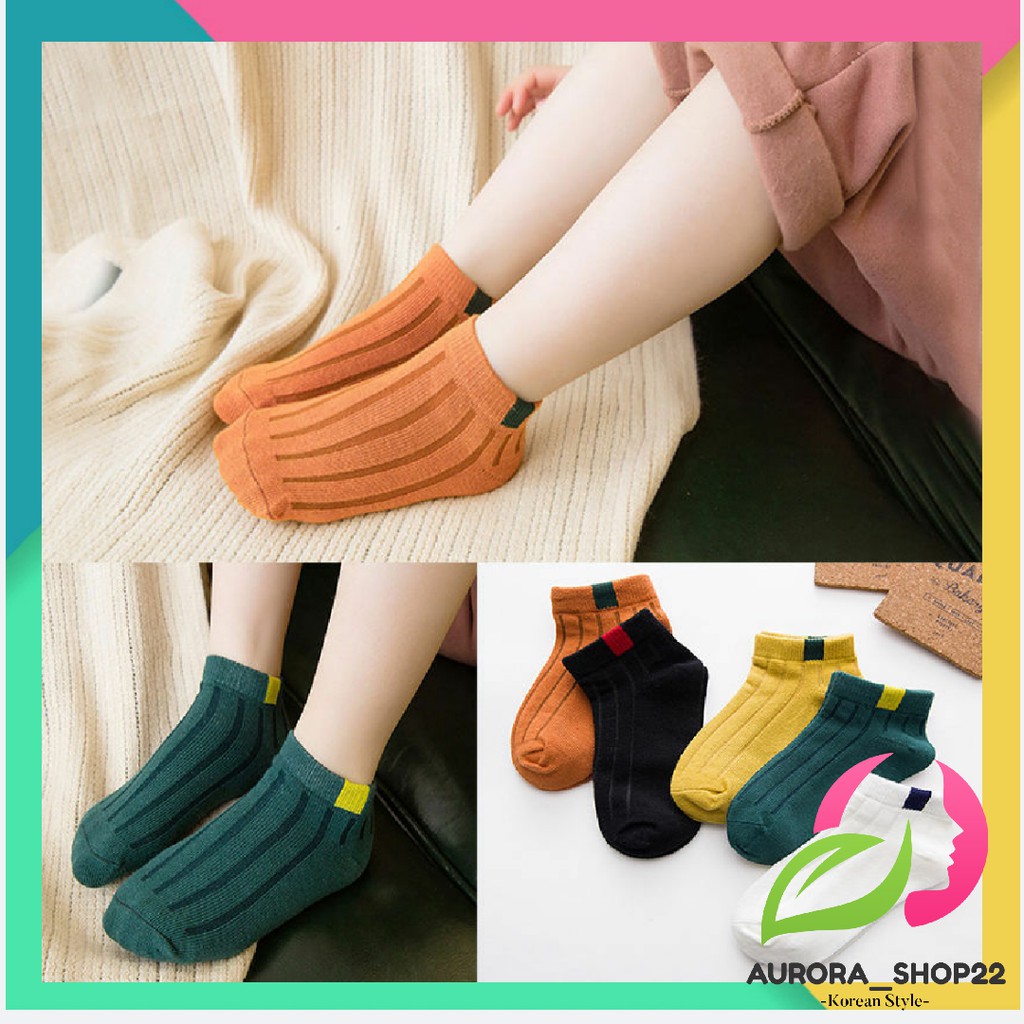 [COD] Kaos Kaki Pendek Polos Motif 2 Garis Untuk Pria dan Wanita / Kaos Kaki Import