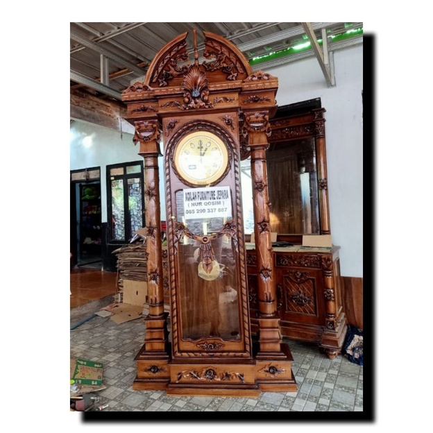 LEMARI JAM JAM GADANG UKIRAN JEPARA KAYU JATI ASLI JAM MEWAH