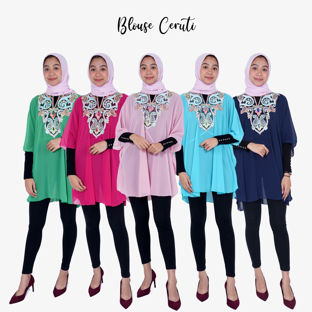 Blouse Ceruti Bordir Wanita Terbaru/Blouse Wanita Masa Kini / Blouse Kekinian / Blouse wanita