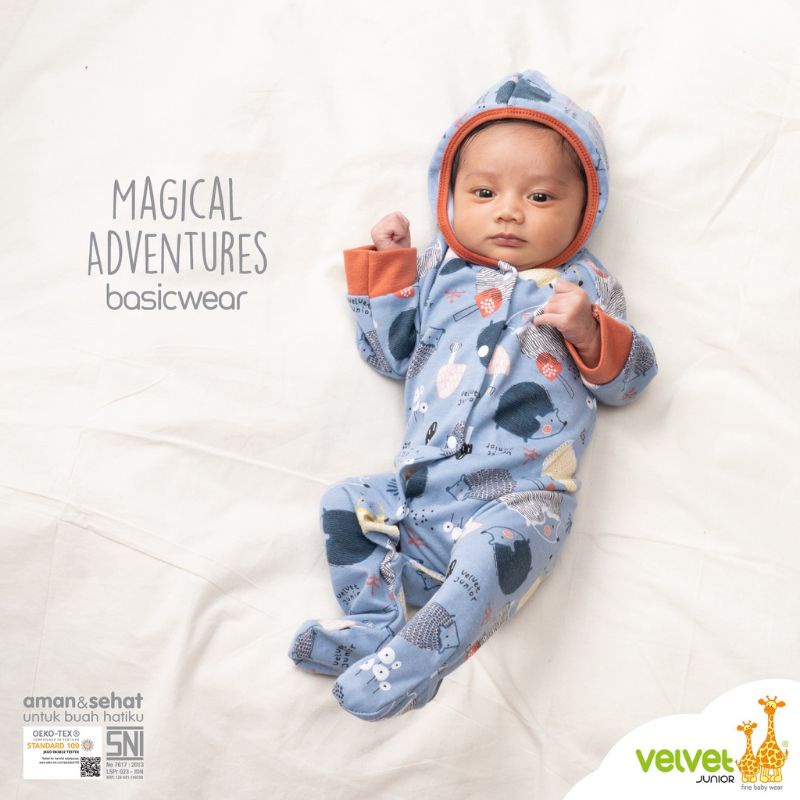 VELVET JUNIOR - LIBBY - SLEEPSUIT TOPI TUTUP KAKI - BAJU KODOK TOPI TUTUP KAKI ANAK - SLEEPSUIT BAYI - BAJU TIDUR ANAK