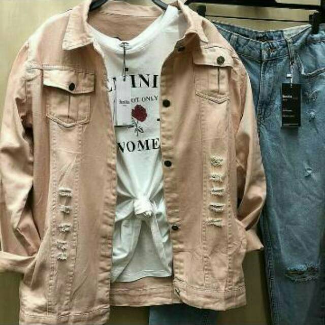 OVERISIZED JACKET RIPPED JEANS BERSKHA BERSHKA PINK JACKET