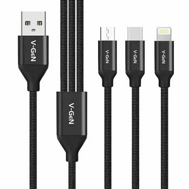 Kabel Data 3 in 1 MicroUSB Type C Lightning V-GeN CMTL1-01 2.4A VGEN