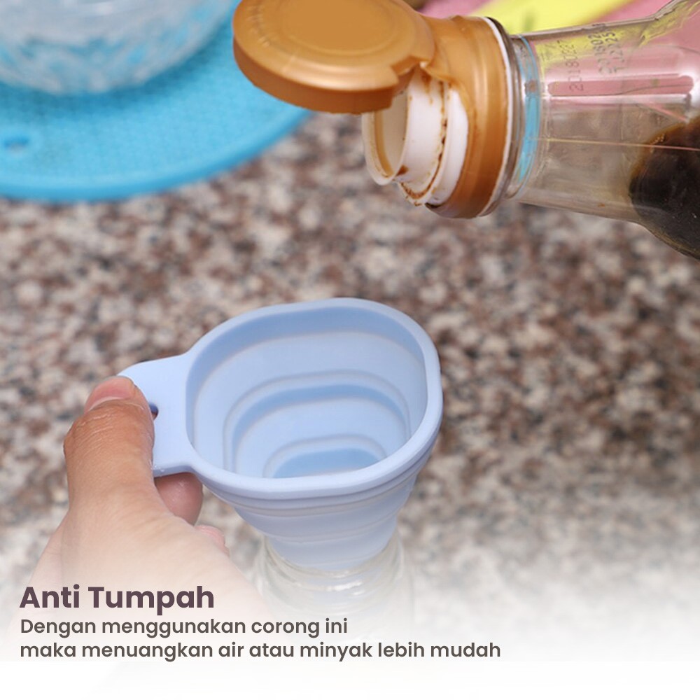 Corong Air Minyak Silikon Lipat Anti Tumpah Corong Mini Portable