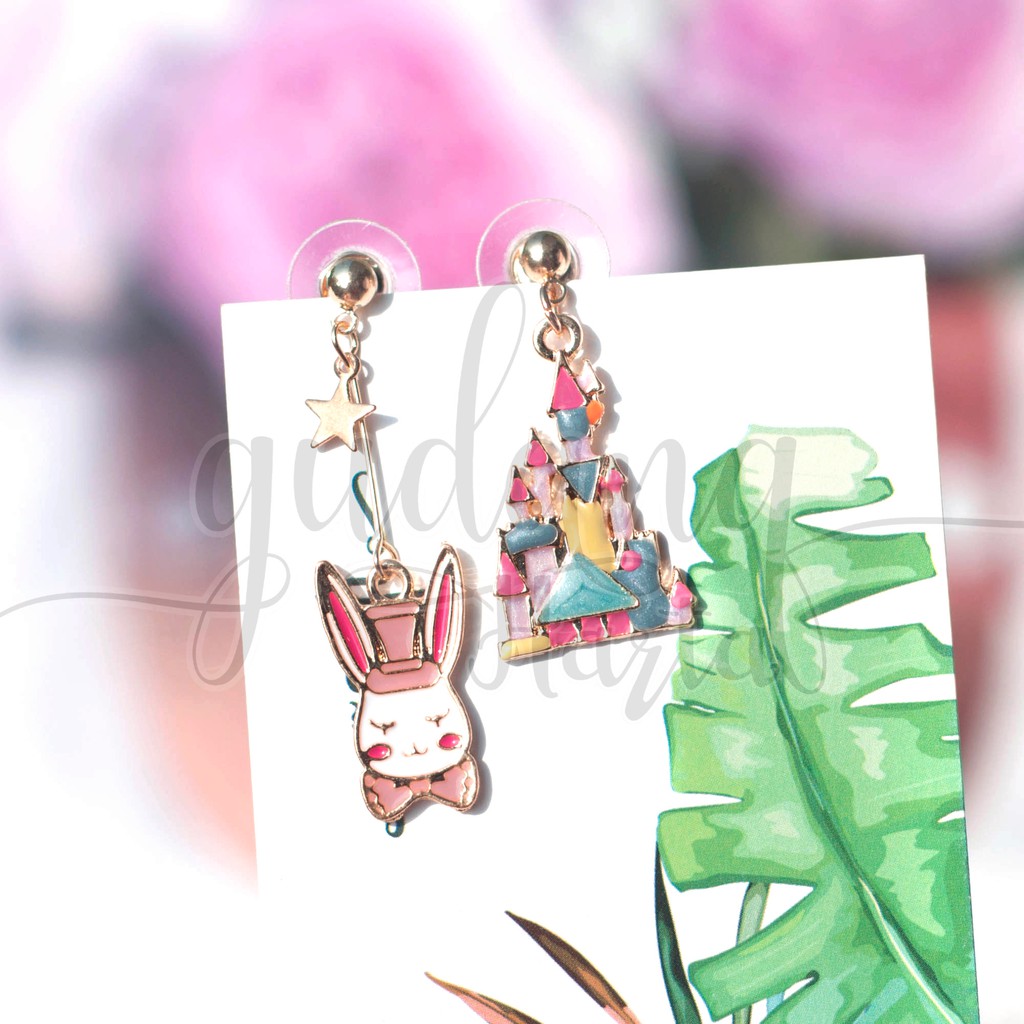 Anting Stud Rabbit and Castle Kelinci Istana Pastel Lucu GH 203102