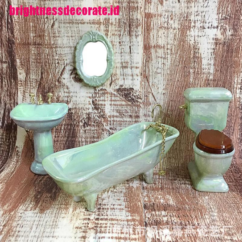 Brightid Mainan Miniatur Bathtub / Toilet / Wastafel Bahan Porselen Warna Hijau Untuk Aksesoris Rumah Boneka 1: 12