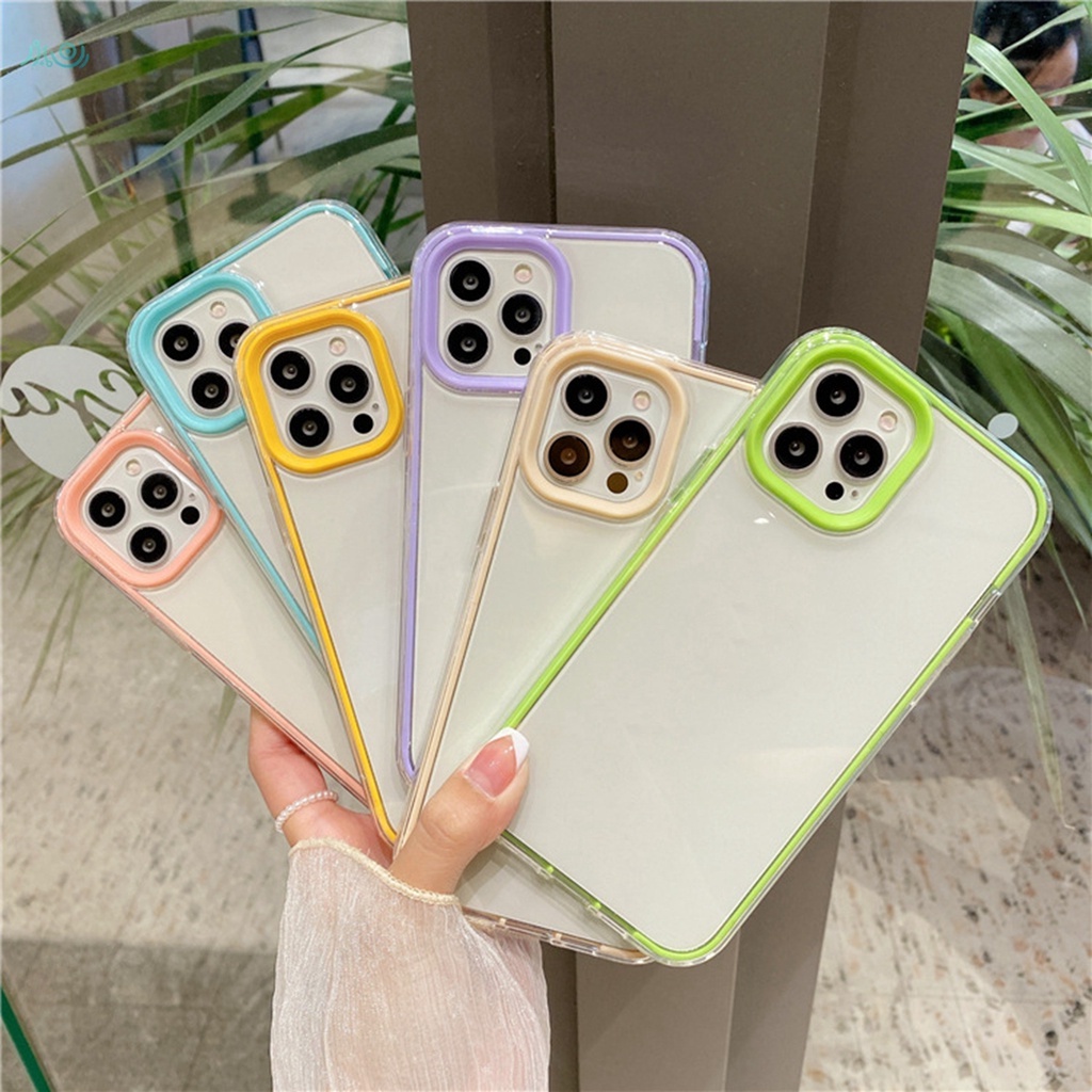 Candy Color 3 In 1 Frame  Phone Case for Phone 12 11 Pro Max X Xs Max XR 8+ 7 Plus Heavy Duty Protection Bumper  Soft TPU transparent case