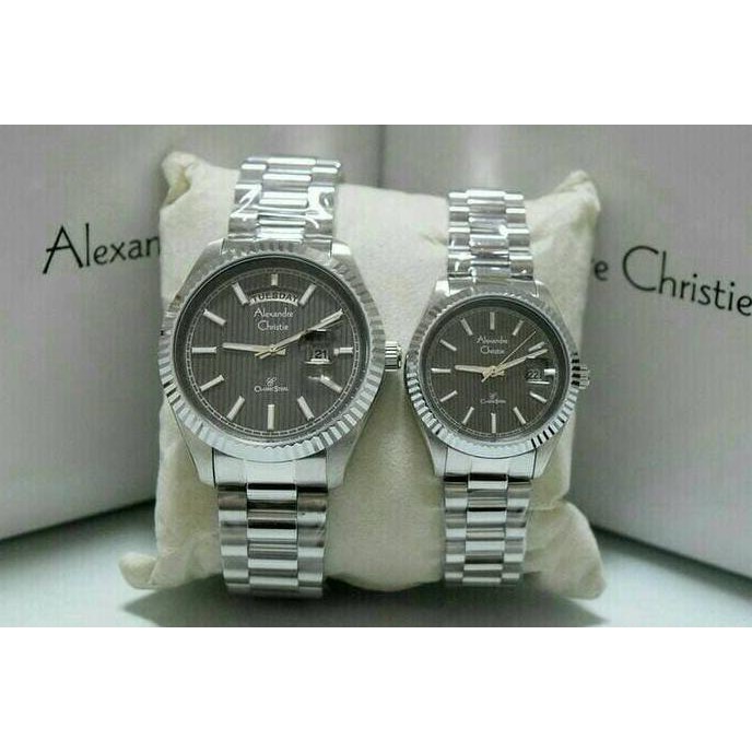 JAM TANGAN COUPLE ALEXANDRE CRISTIE AC 5004 SILVER BLACK ORI