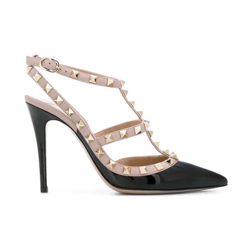 VLTN Rockstud Ankle Strap Pumps Heels 10cm Black Patent 100% Original