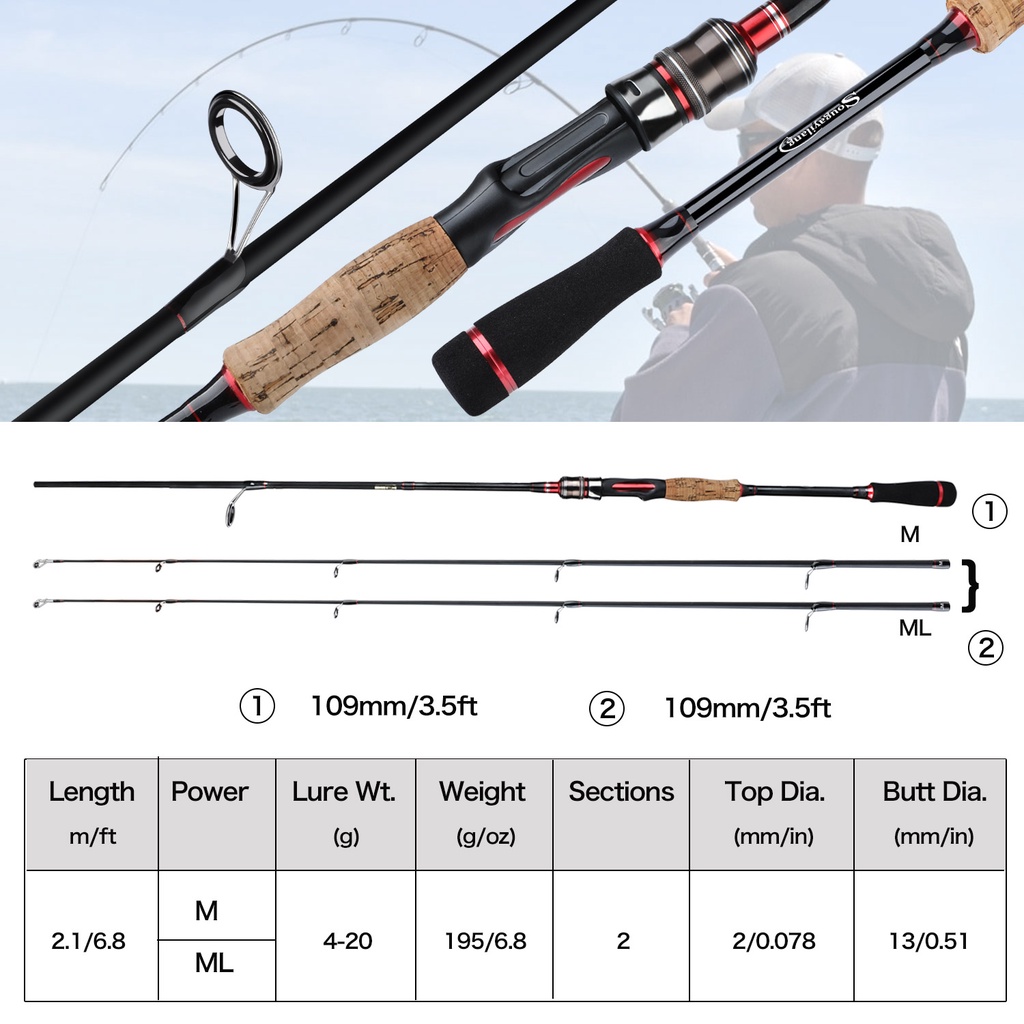 Joran Pancing Spinning Casting Spinning Rod EVA Menangani Fleksibilitas Yang Baik Gaya Tarik Kuat M ML Power 2 Bagian 2.1m Baitcasting Fishing Rod untuk Air Asin Sungai Air Tawar Danau Memancing Ikan Mas Fishing Rod