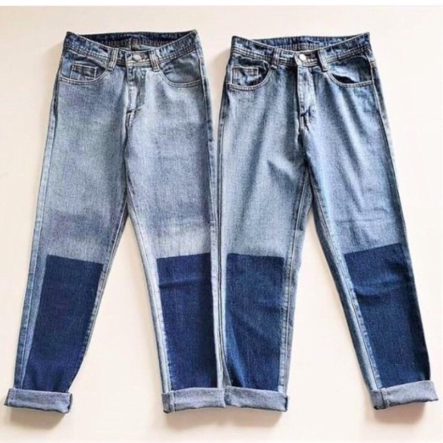 Two tone patch jeans