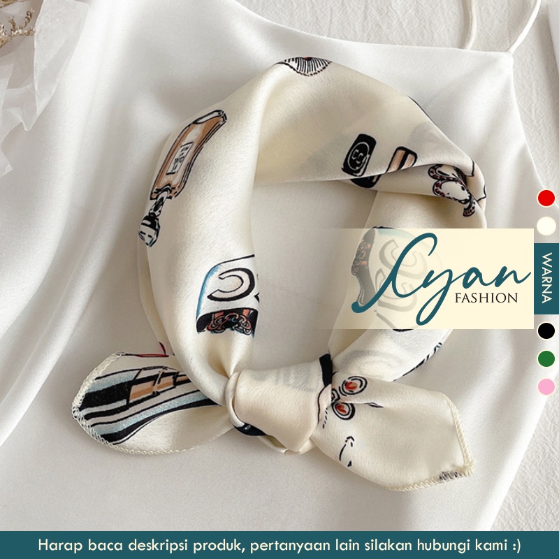 &quot;Merlita&quot; 50x50 cm Mini scarf, Scarf Leher, Scarf Tas, Bahan Silk Immitation