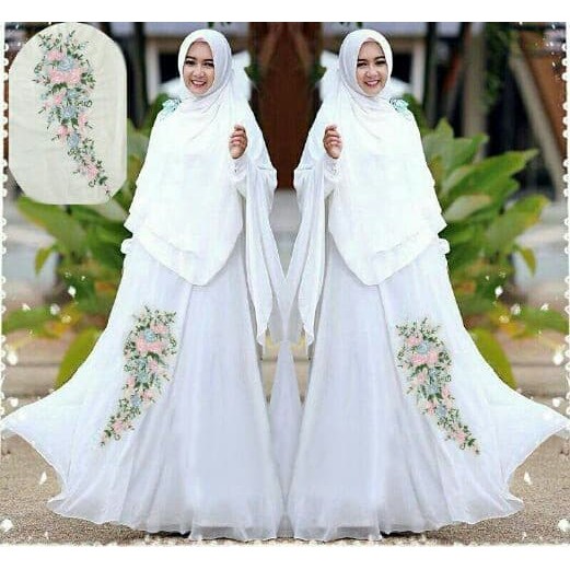 Syari bordir bergo syahrini white Fashion Muslim wanita Dress perempuan murah Gamis muslim murah