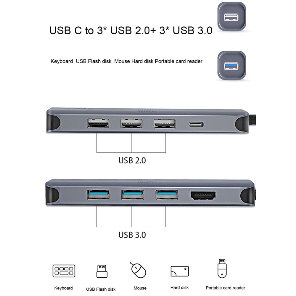 Wiwu 12 In 1 Hub Adapter Usb Tipe-C Multifungsi Untuk Windows Macbook Vga / Rj45