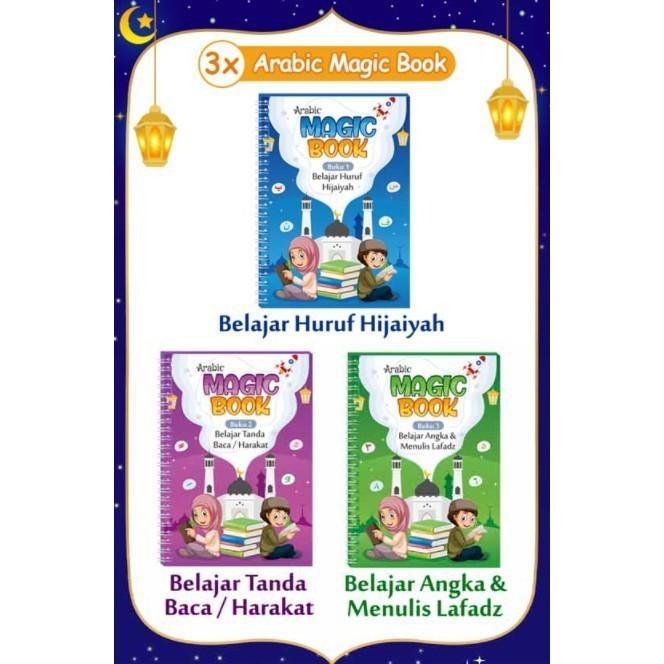 3Pcs Buku Ajaib Belajar Menulis Huruf Angka Hijaiyah/Arabic Magic Book