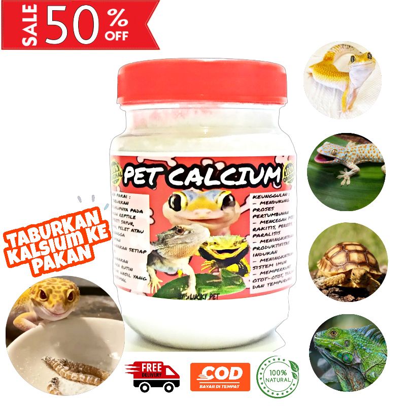 [150 GR] PET CALCIUM kalsium reptil gecko kadal tokek rumah torto kura kura darat sulcata sulkata pe