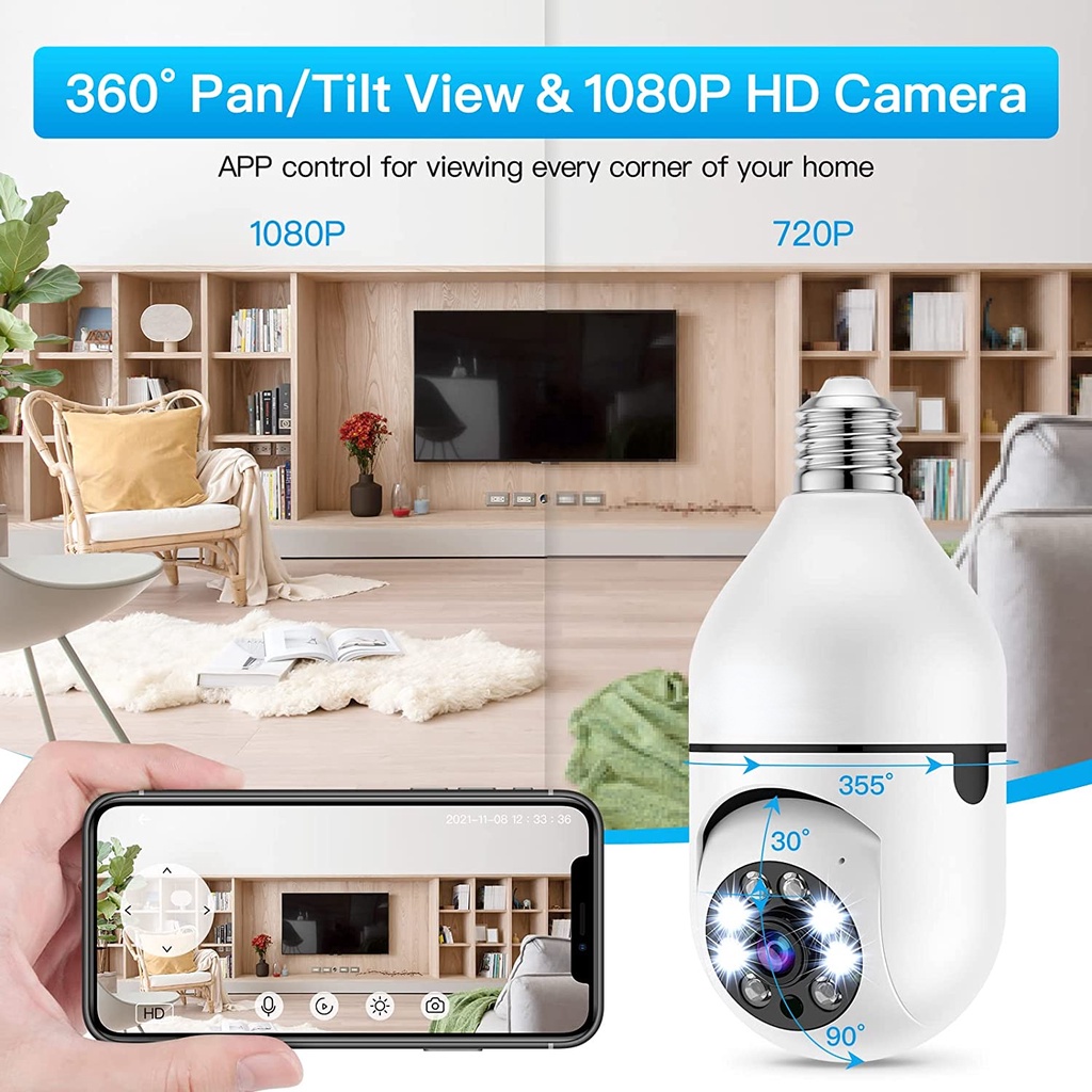 CCTV Lampu Bohlam Kamera Lampu CCTV IP Camera Wireless Wifi 360 Derajat V380 Pro 2MP 1080P FULL HD Night Vision Monitor Auto Tracking