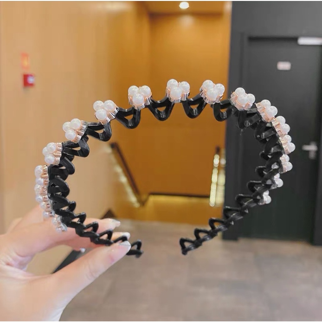 New Pearl Braided Hair accessories Hair Binding Face Washing Head Hoop Rhinestone Headdress Dish Hair Band