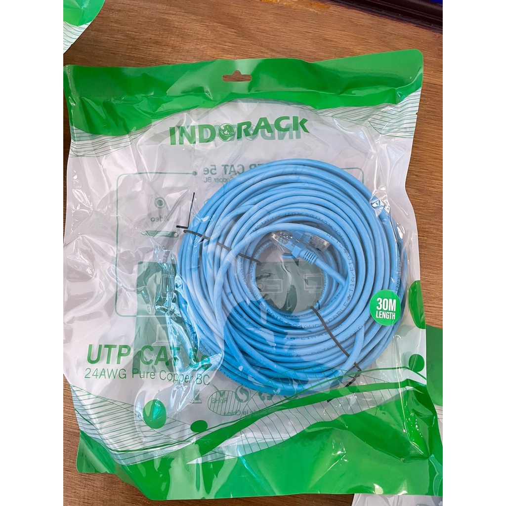 Patch Cord CAT5e, 24AWG, 30 Meter Blue / White / Yellow - INDORACK 30 Meter