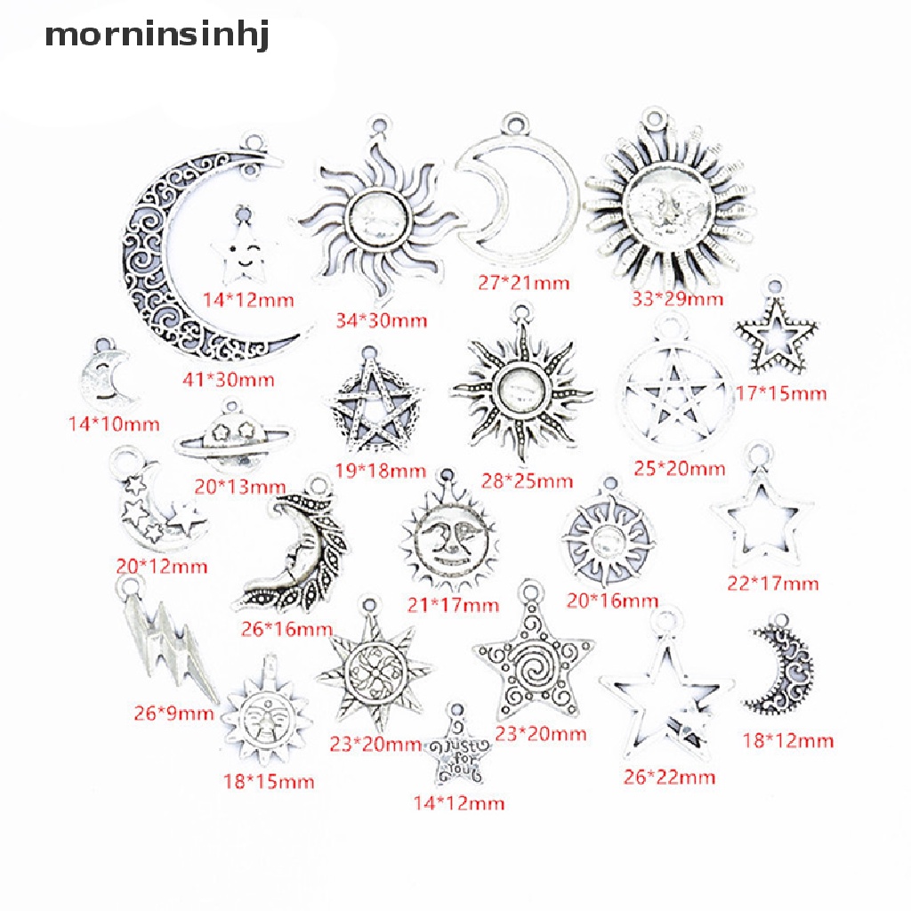 23pcs / set Liontin Bentuk Bulan / Bintang / Matahari Warna Silver Charms