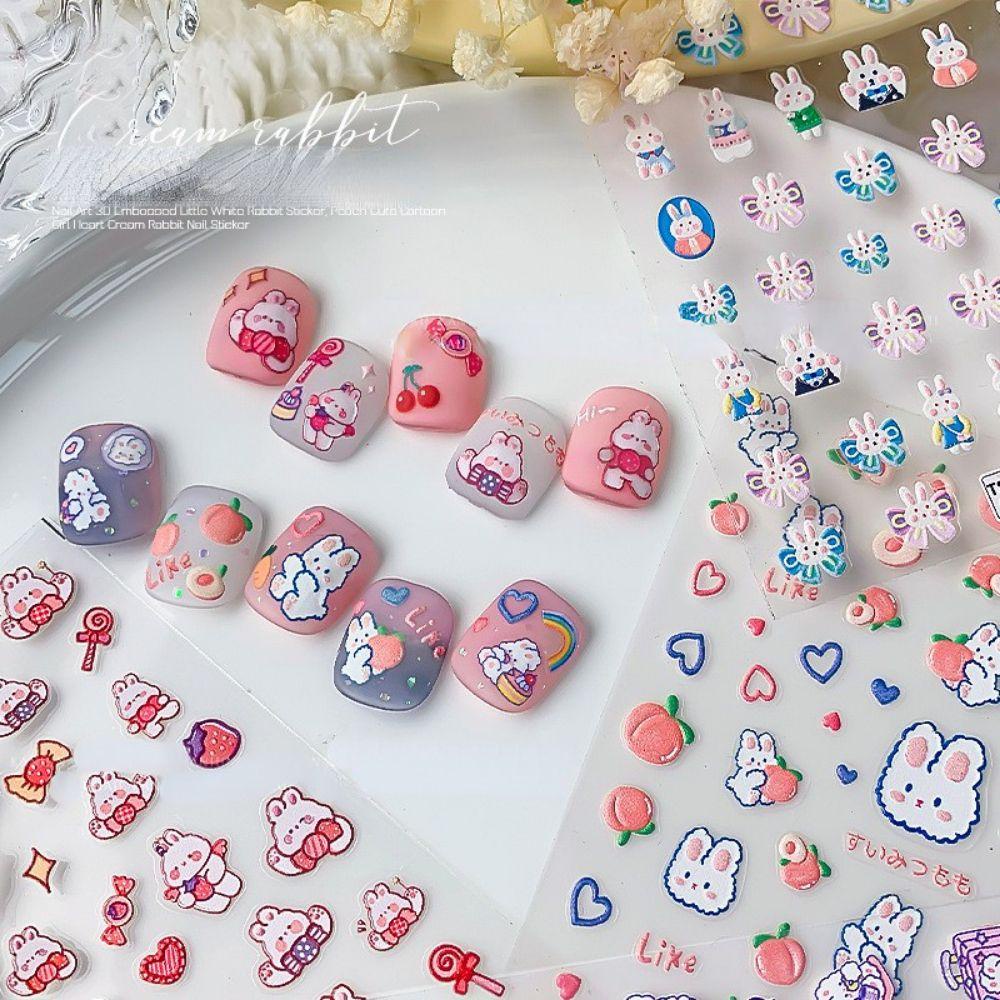 MXBEAUTY Stiker Timbul Kuku Anime Gadis Kuku Kecantikan Dekorasi Kuku Salon Kuku Kelinci 3D Stiker Perekat