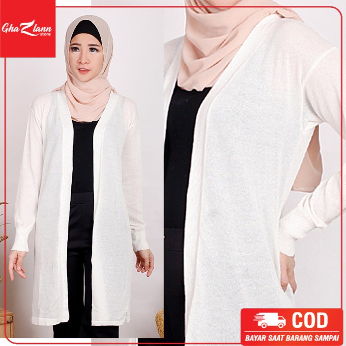 VANYA Cardigan Wanita Rajut Long Cardigan Rajut Wanita Outer - Putih