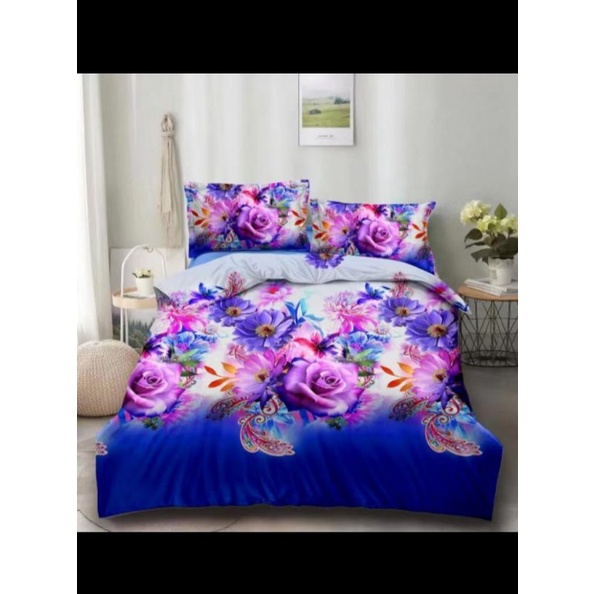 sprei microtex motif bunga mawar ungu warna warni