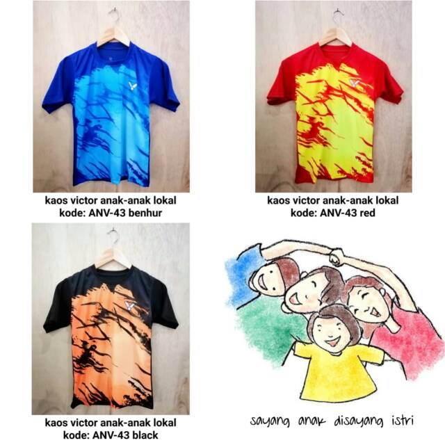 KIDS-ANV43/ KAOS BAJU BADMINTON ANAK VICTOR PRINTING LOKAL - JERSEY KIDS BULUTANGKIS