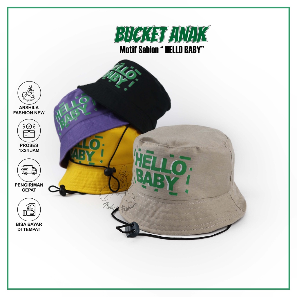 Topi Bucket Hat anak sablon Hallo Baby/Bucket Sablon Hallo Baby 2-8 tahun
