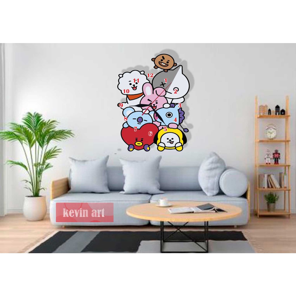 JAM DINDING BT21 ARMY BESAR HIASAN DEKORASI PAJANGAN DINDING MURAH INTERIOR FURNITURE AESTHETIC DIY