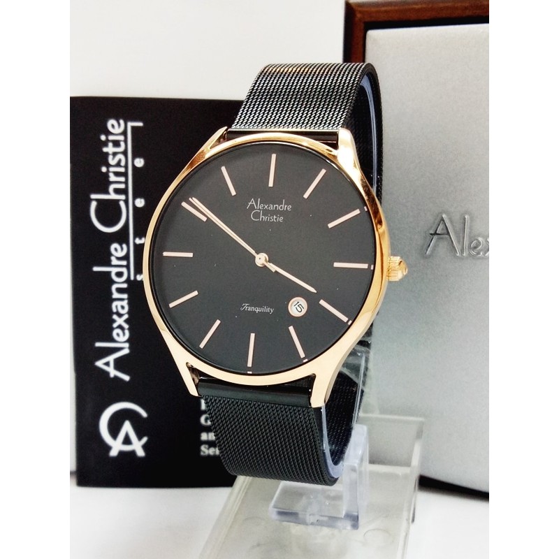 jam tangan pria alexandre christie AC 8522MD TALI PASIR HITAM