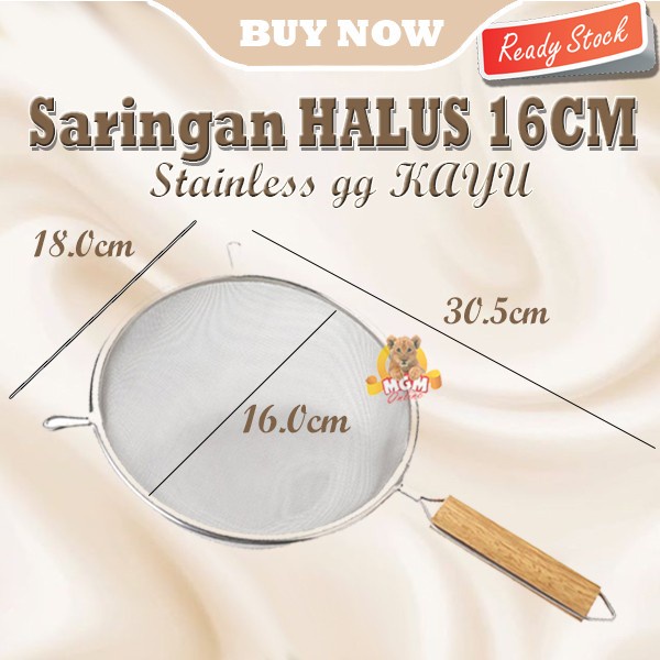 Saringan stainless HALUS GG Kayu 16CM Saringan tepung serbaguna