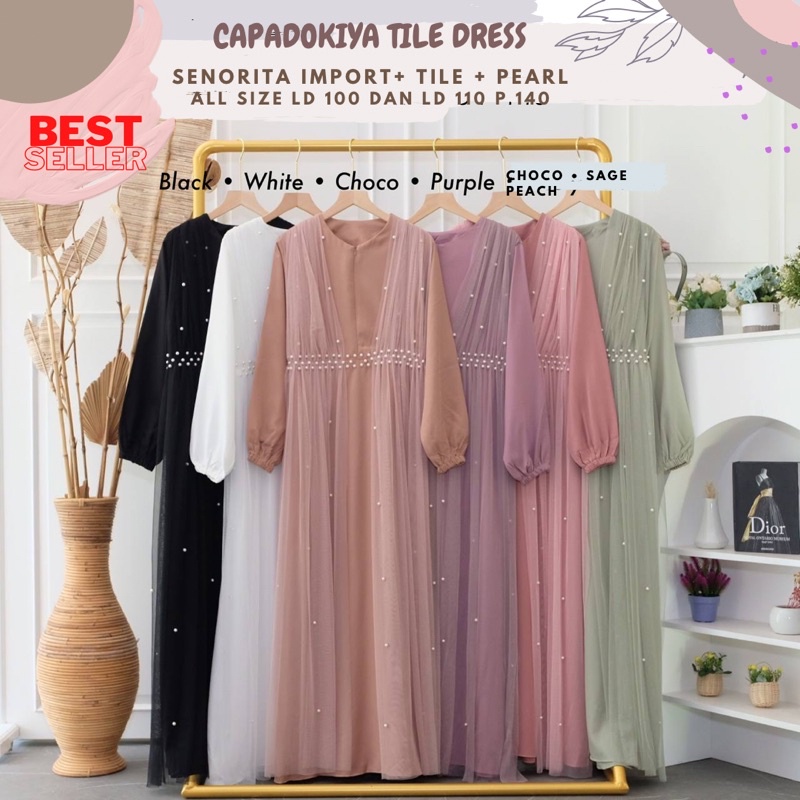 [ORI] Capadokiya Tile Dress/Dress Tulle Ld 100 110 120/Dress Kondangan/Dress Maternity/Dress Bumil/Dress Sage Green