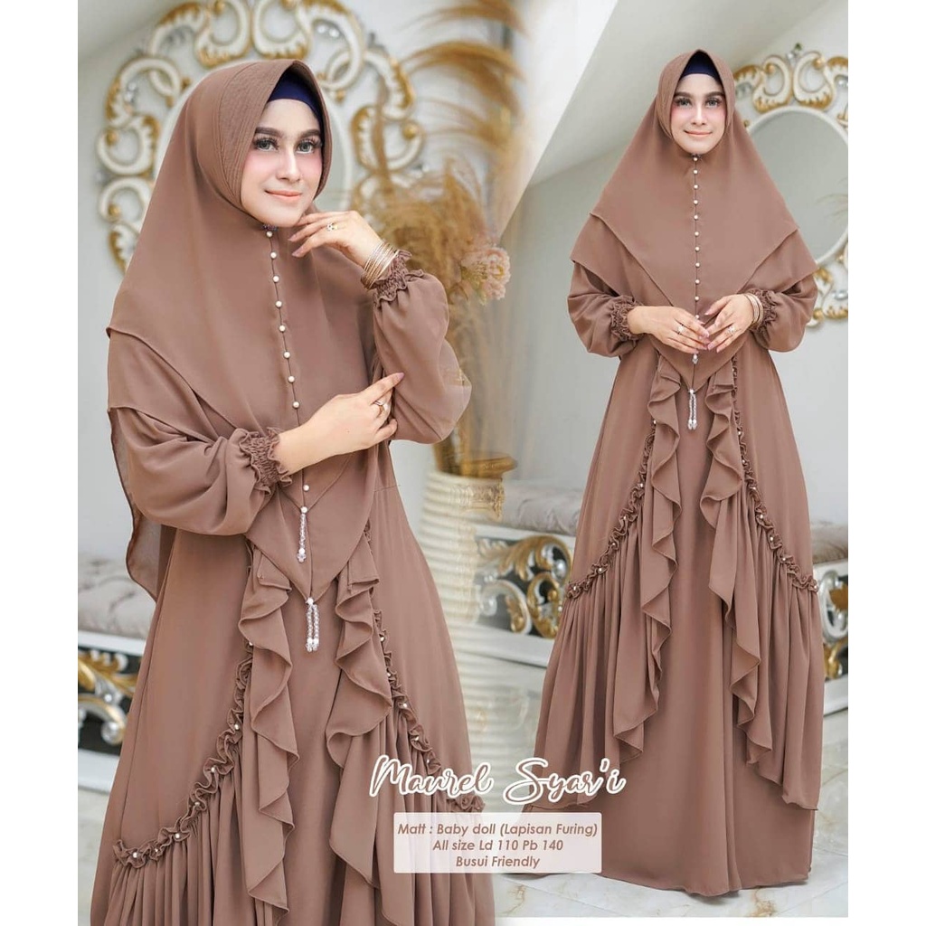 Gamis Syari Ceruty Maurel Syari Plus Jilbab Long Dress Jumbo Setelan Wanita Muslim Gamis Syari Terba
