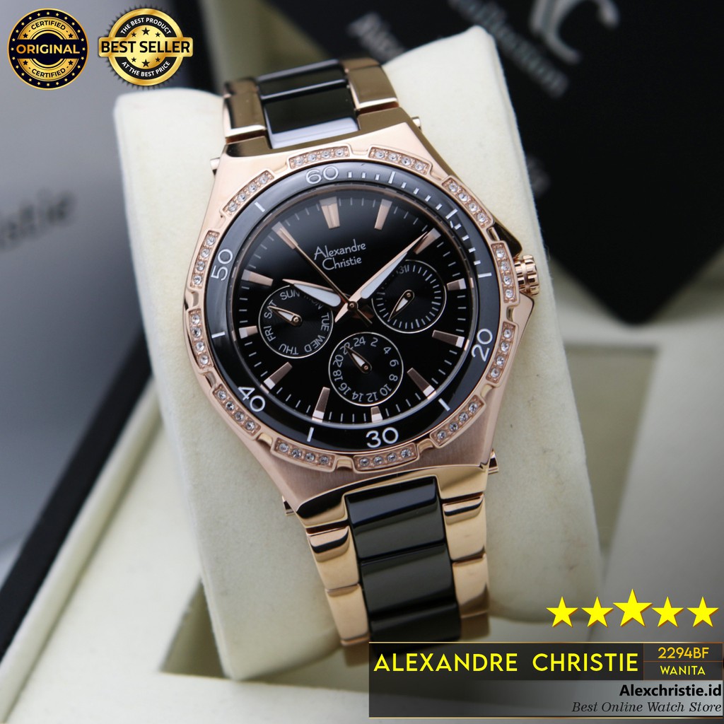 Best Seller Jam Alexander Christie Wanita 2294BF Rosegold Black Original - Cantik Mewah Elegan