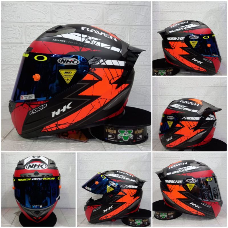 NHK RX9 MOTIF RAVEN BLACK MATT RED FLUO PAKET GANTENG VISOR IRIDIUM + SPOILER