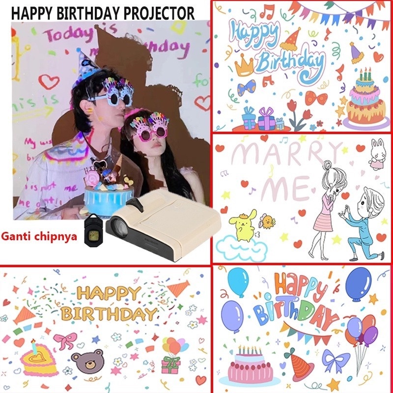 Happy birthday Lampu Proyektor Foto Mini Gaya Korea Untuk Dekorasi Pesta Ulang Tahun Anak