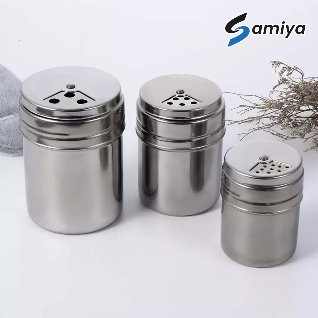 stainless powder can spice chili pepper sugar rotating multi purpose / tempat penabur merica lada cabai garam micin bumbu dapur / tempat penyimpan bumbu BBQ