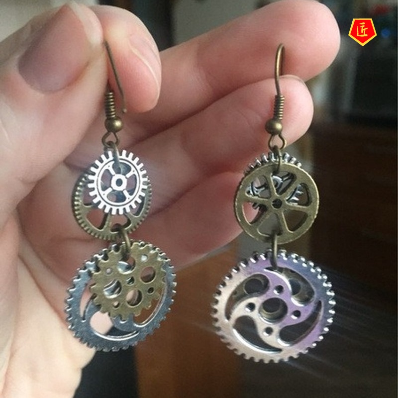 [Ready Stock]Creative Punk Style Gear Shape Earrings