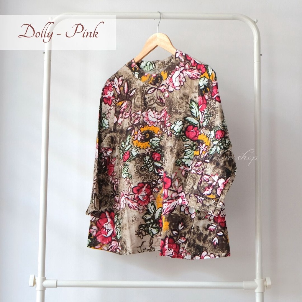 BAJU BASIC BLOUSE WANITA LINEN BUNGA - KIKA & DOLLY BUNGA LUKIS TOP-DOLLY - PINK