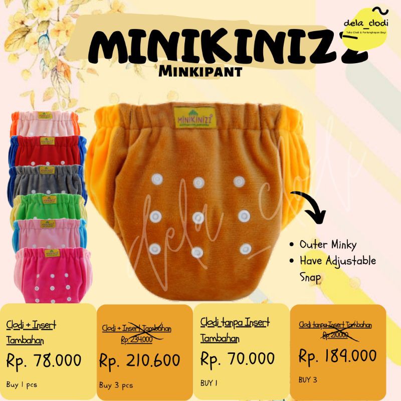 Clodi AIO Minikinizz Minky Pant Popok Cuci Ulang Bentuk Celana Insert Bisa Dilepas