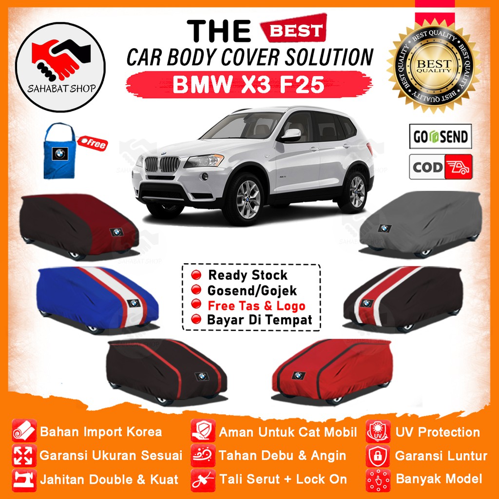 Sahabat Body Cover Mobil BMW X3 / Sarung Penutup BMW X3 F25 Outdoor / Tutup Mantel Selimut Mantol Jas Pelindung Kerudung Kerodong Terpal Kelambu Bungkus Mobil BMW Anti Air Waterproof Model Orange