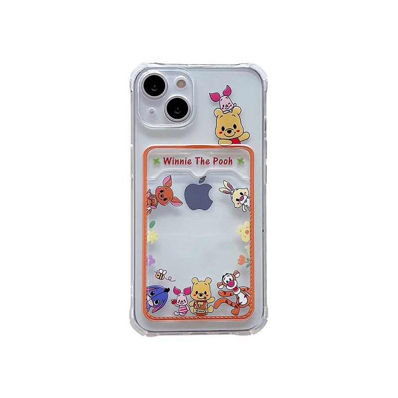 Soft Case Transparan Desain Winnie the Pooh Mickey Card Sleeve Untuk iPhone 12 13 Pro MAX 11 X XR XS MAX