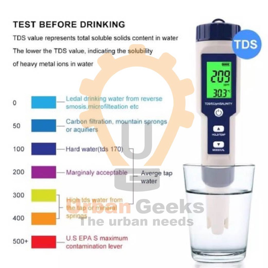 Water Tester PH TDS EC Salinity Temperature Meter 5 in 1 EZ-9909