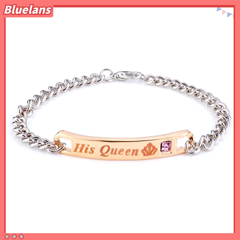 Bluelans Gelang Rantai Desain His Queen Her King Bahan Titanium Steel Untuk Pasangan