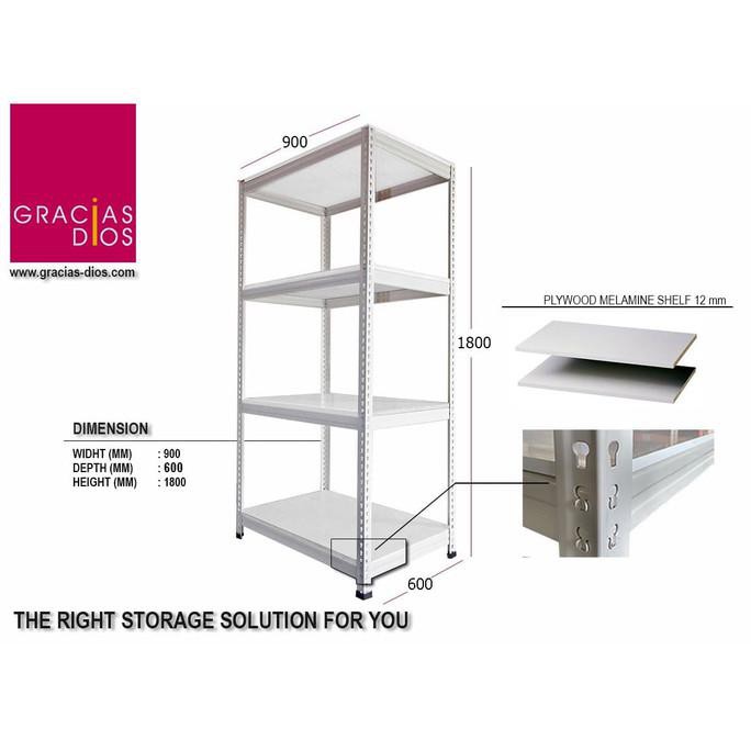 Rak Besi 4 Level - 90 X 60 X 180 (Cm) + 12Mm Triplek Lapis Melamine Toko.Munandar.30
