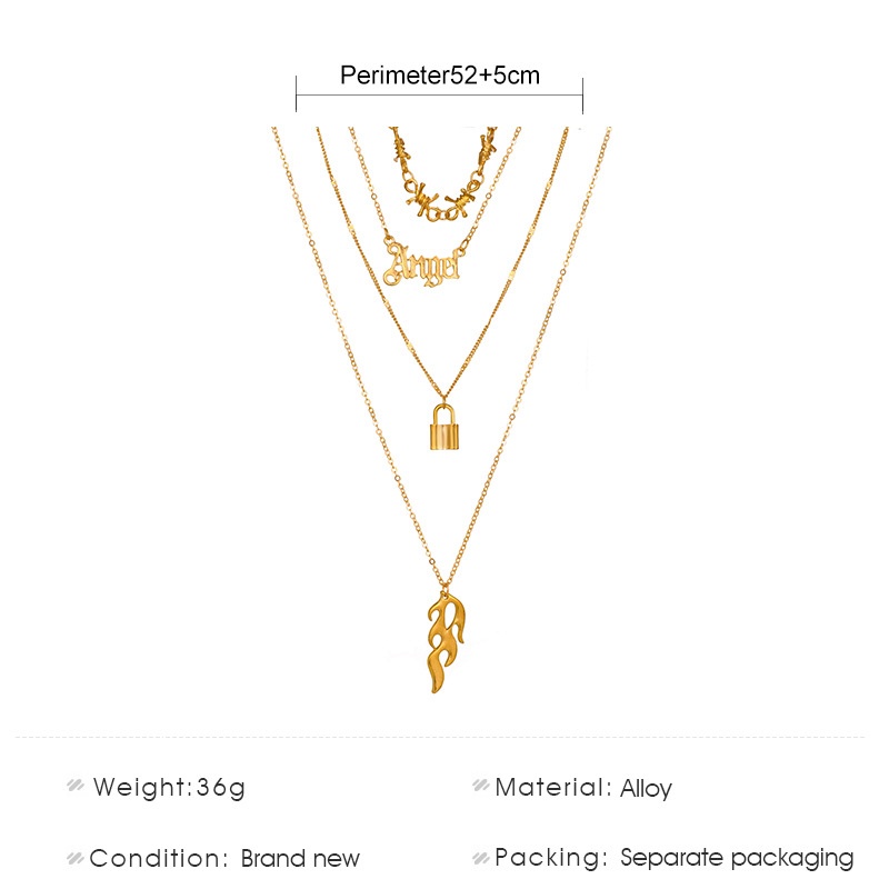 Fashion Surat Kunci Liontin Kalung Multilayer Set Kalung Duri Logam Kepribadian Berlebihan Aksesoris Pesta Wanita Gaya Punk