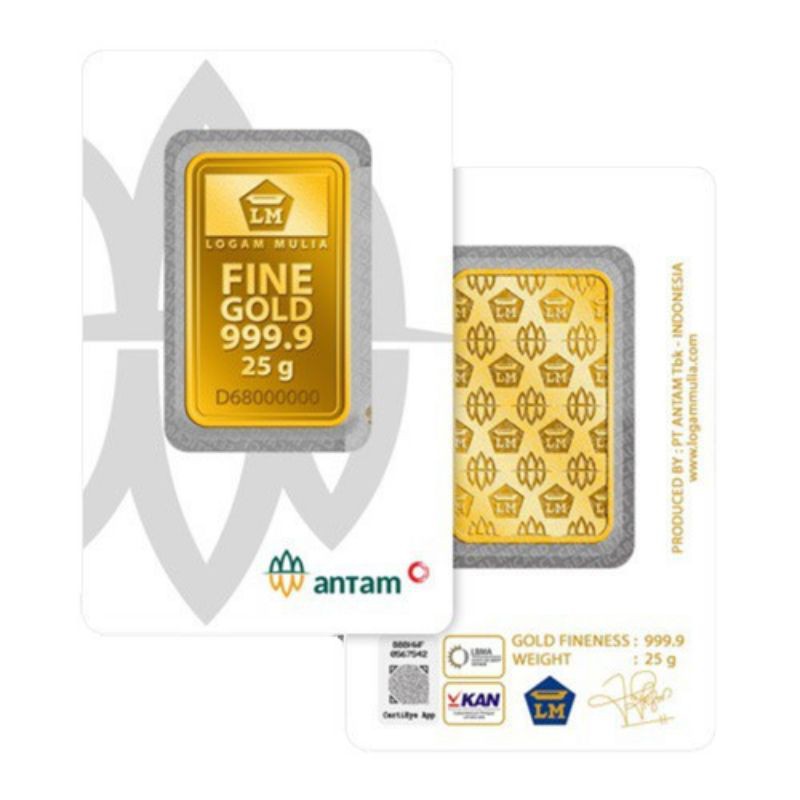 LM Emas Antam 25 G/Gr/Gram, RM⭕ terbaru, certieye, asli logam mulia, termurah