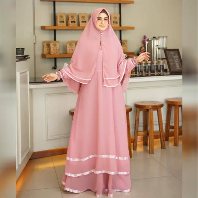 Setelan gamis syari gamis ceruti baby pink gamis polos jilbab ceruty pink gamis pesta mewah syar'i