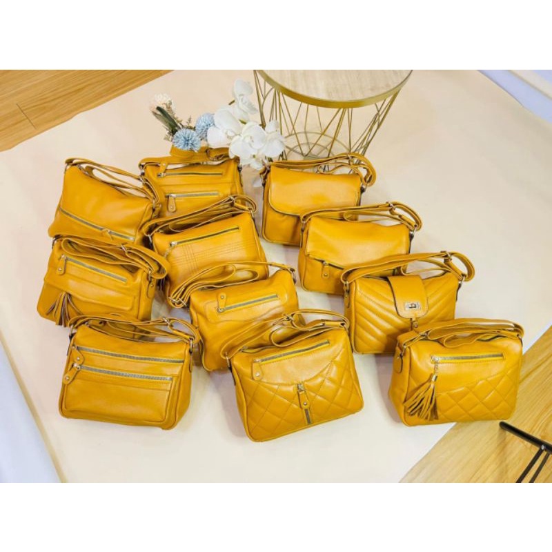 TAS PAPIRUT KULIT ASLI SUKAREGANG GARUT KUNING / KUNING KUNYIT