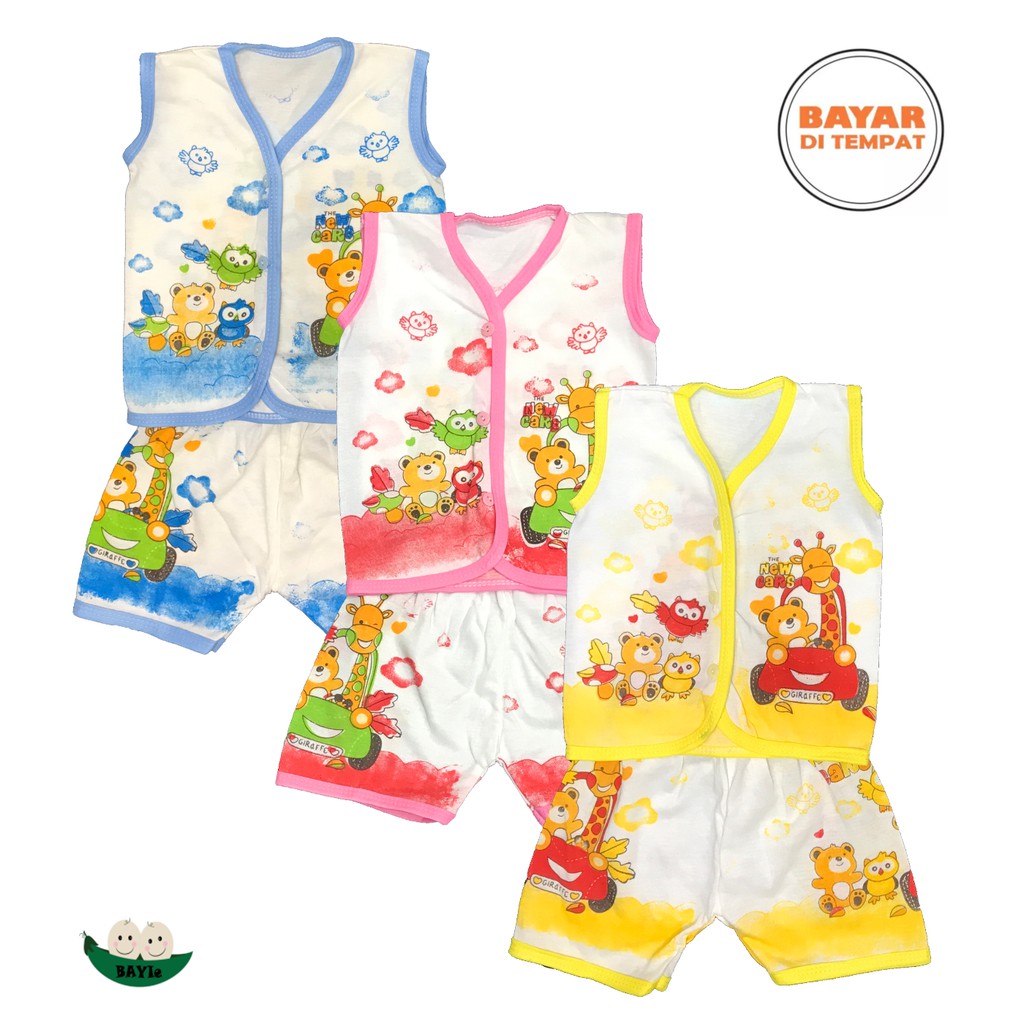 BAYIe - 3 SET Setelan Baju Bayi Buntung+Celana Pendek MELODY  New Born umur 0-3 bulan